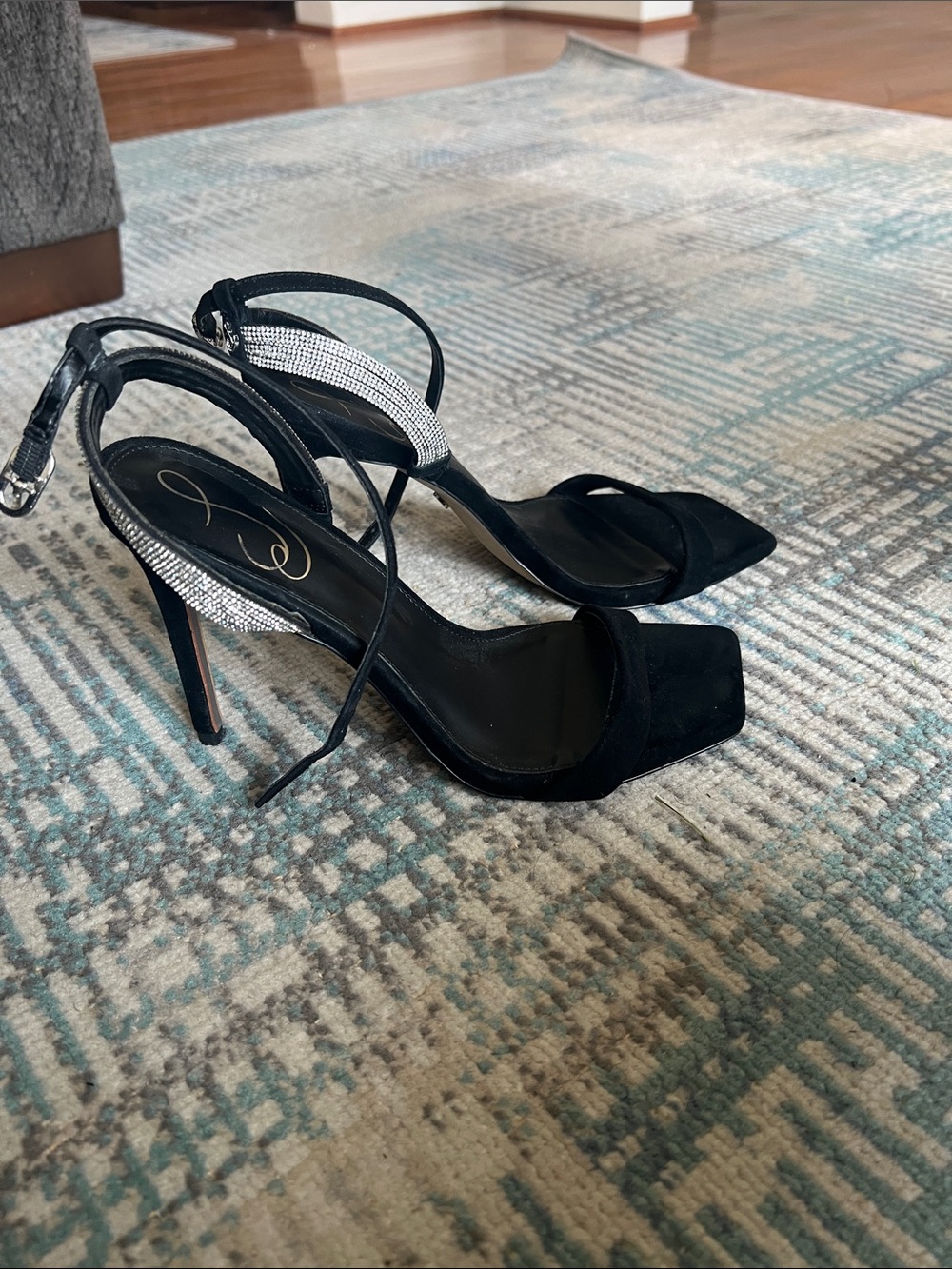 Sam Edelman Ophelia Black Rhinestone Strappy Stiletto Heels Size 8